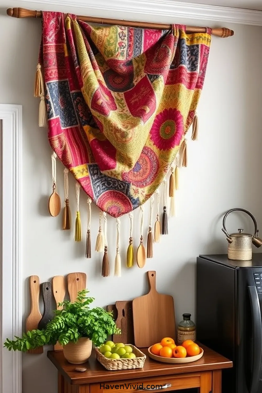 10 Artistic Ways to Decorate Kitchen Spaces Using Upcycled Fabric 9 Create a Fabric Wall Hanging for 10 Artistic Ways to Decorate Kitchen Spaces Using Upcycled Fabric