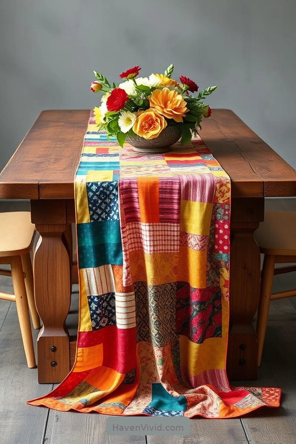 10 Artistic Ways to Decorate Kitchen Spaces Using Upcycled Fabric 3 Make a Colorful Table Runner for 10 Artistic Ways to Decorate Kitchen Spaces Using Upcycled Fabric