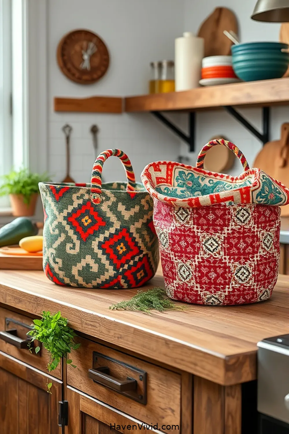 10 Artistic Ways to Decorate Kitchen Spaces Using Upcycled Fabric 7 Sew Fabric Baskets for Storage for 10 Artistic Ways to Decorate Kitchen Spaces Using Upcycled Fabric