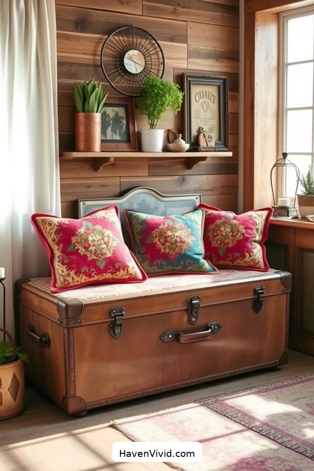10 Creative Artistic Entryway Designs Using Reclaimed Materials 10 Antique Suitcase Storage Bench for 10 Creative Artistic Entryway Designs Using Reclaimed Materials