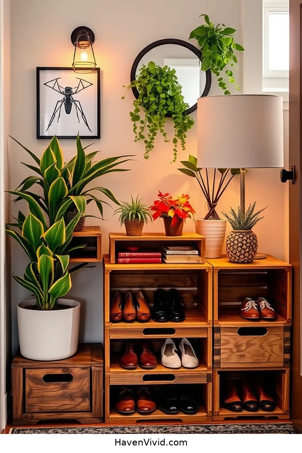 10 Creative Artistic Entryway Designs Using Reclaimed Materials 5 Repurposed Crate Shoe Storage for 10 Creative Artistic Entryway Designs Using Reclaimed Materials