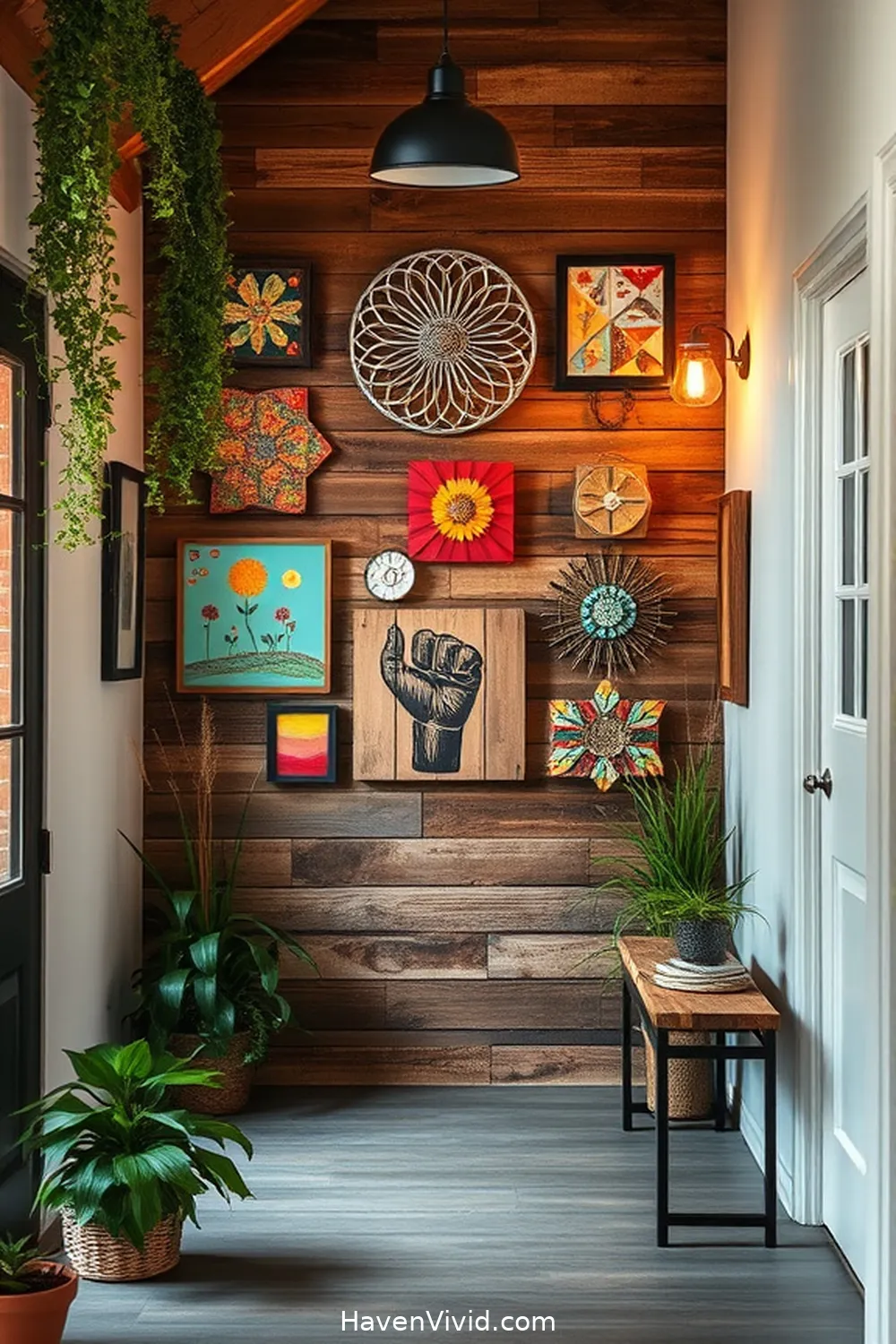 10 Creative Artistic Entryway Designs Using Reclaimed Materials 2 Rustic Wooden Pallet Wall Art for 10 Creative Artistic Entryway Designs Using Reclaimed Materials