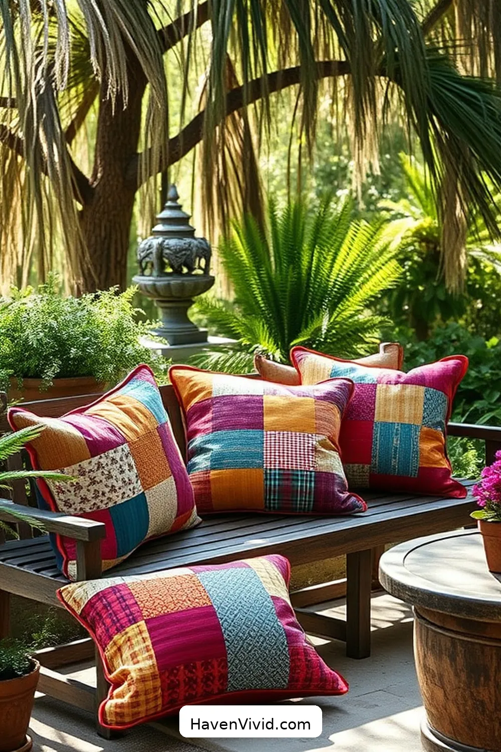 10 Creative Ways for Farmhouse Living in Your Outdoor Patio Using Upcycled Fabric 9 Patchwork Fabric Pillows for Added Comfort for 10 Creative Ways for Farmhouse Living in Your Outdoor Patio Using Upcycled Fabric