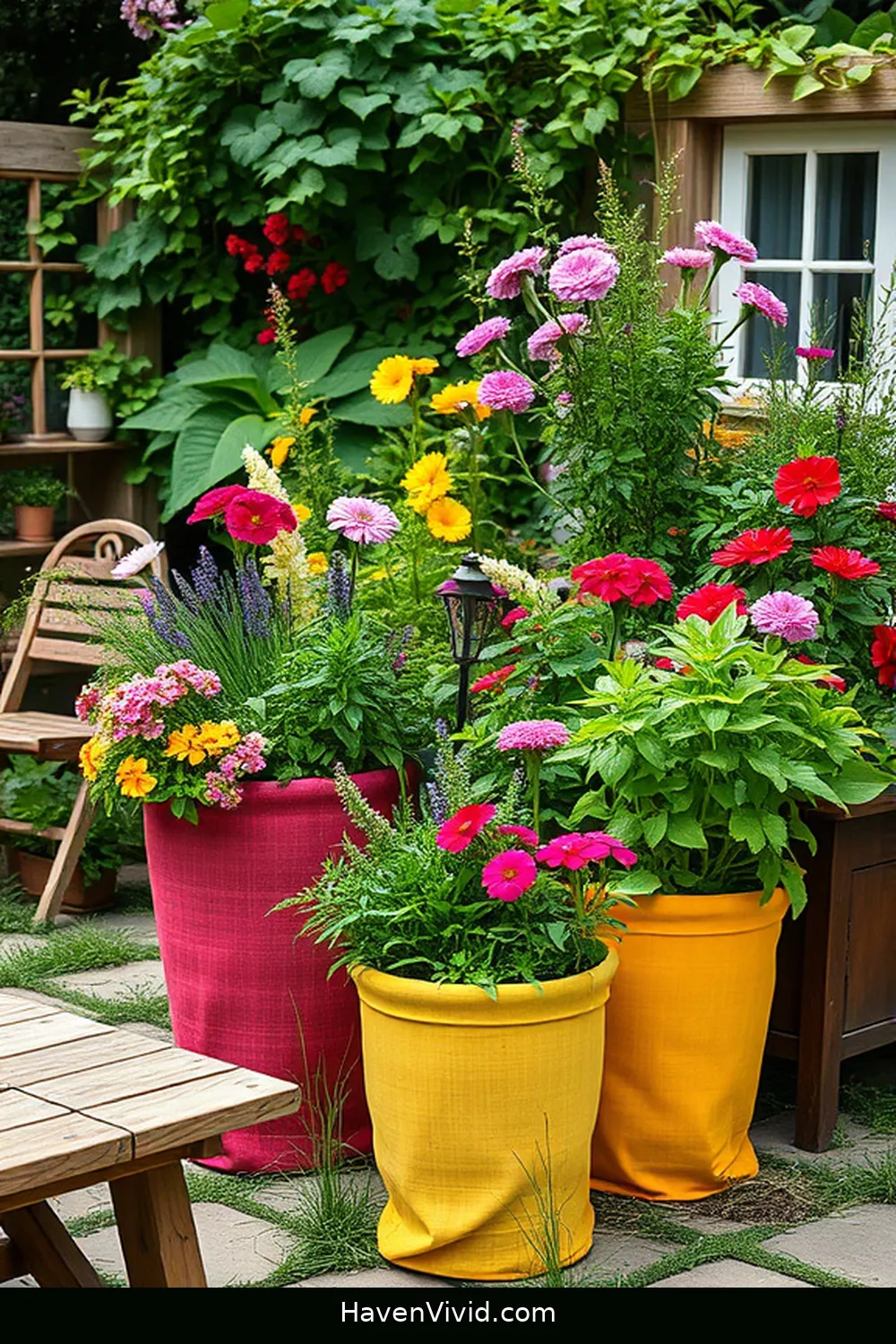 10 Creative Ways for Farmhouse Living in Your Outdoor Patio Using Upcycled Fabric 5 Reclaimed Fabric Planters for Your Garden for 10 Creative Ways for Farmhouse Living in Your Outdoor Patio Using Upcycled Fabric