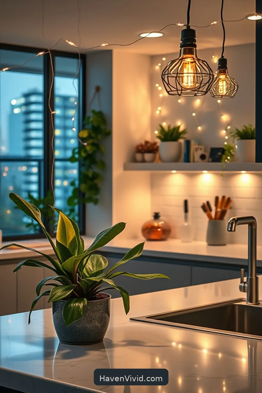 10 Ways to Brighten Urban Living Kitchens Using Solar-Powered Lights 4 Create Ambiance With Solar Fairy Lights for 10 Ways to Brighten Urban Living Kitchens Using Solar-Powered Lights