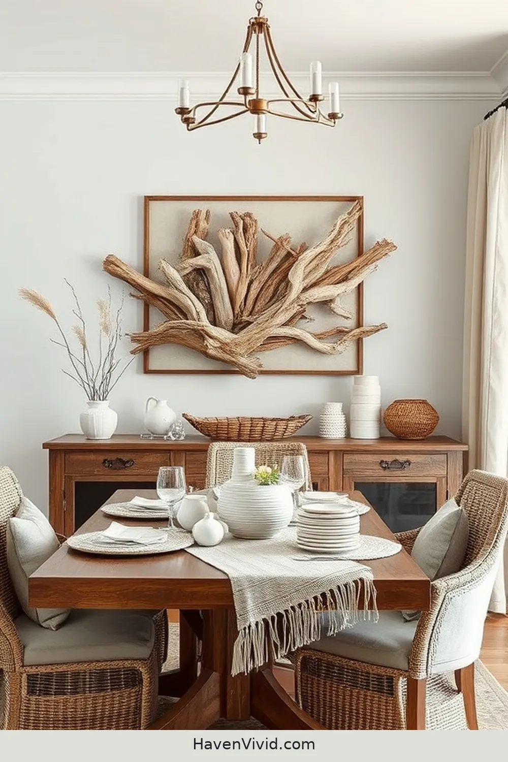 10 Ways to Embrace Coastal Living in Your Dining Room Using Natural Fibers 6 Hang Driftwood Art for Coastal Charm for 10 Ways to Embrace Coastal Living in Your Dining Room Using Natural Fibers