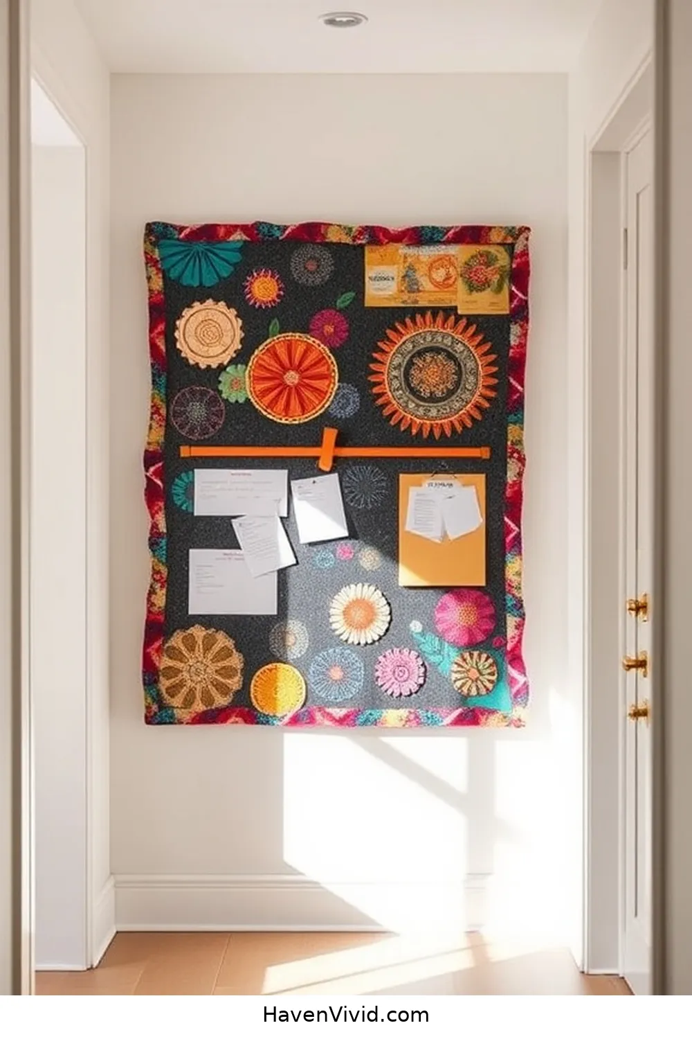 10 Ways to Embrace a Minimalist Lifestyle in Your Hallway Using Upcycled Fabric 4 Fabric-Covered Bulletin Board to Reduce Paper Clutter for 10 Ways to Embrace a Minimalist Lifestyle in Your Hallway Using Upcycled Fabric