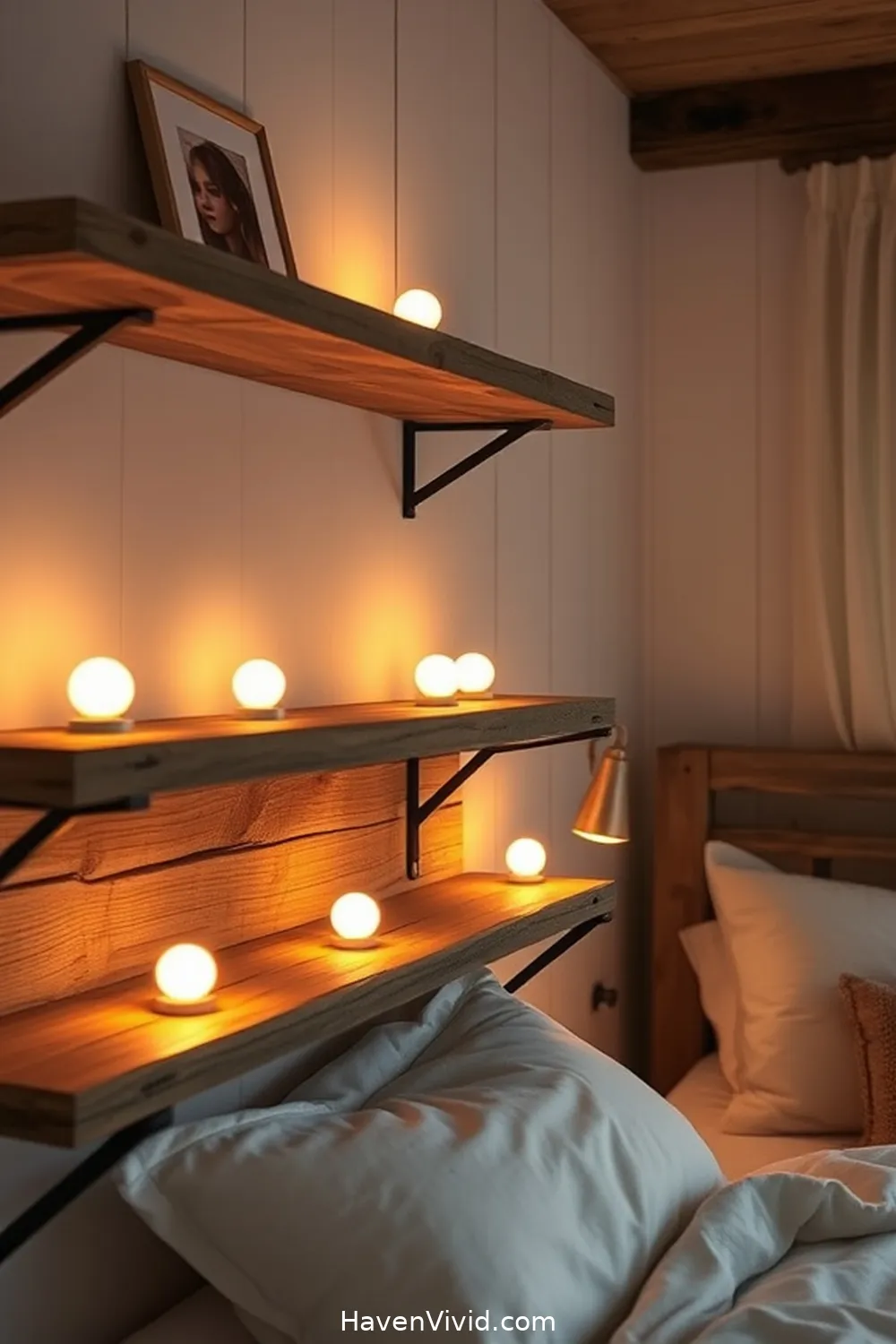 10 Ways to Use Solar-Powered Lights for Farmhouse Bedroom Living 8 Add Solar-Powered Puck Lights Under Shelves for 10 Ways to Use Solar-Powered Lights for Farmhouse Bedroom Living