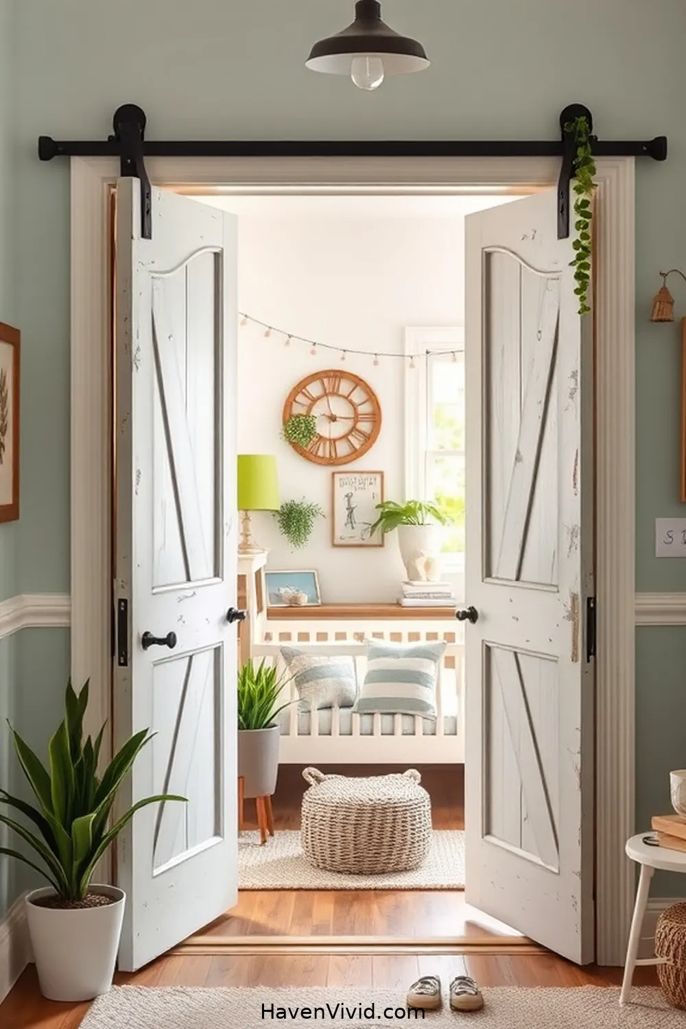 11 Creative Ways for Eco-Friendly Living in Your Nursery Using Reclaimed Materials 5 Use Reclaimed Barn Doors for a Charming Nursery Entrance for 11 Creative Ways for Eco-Friendly Living in Your Nursery Using Reclaimed Materials