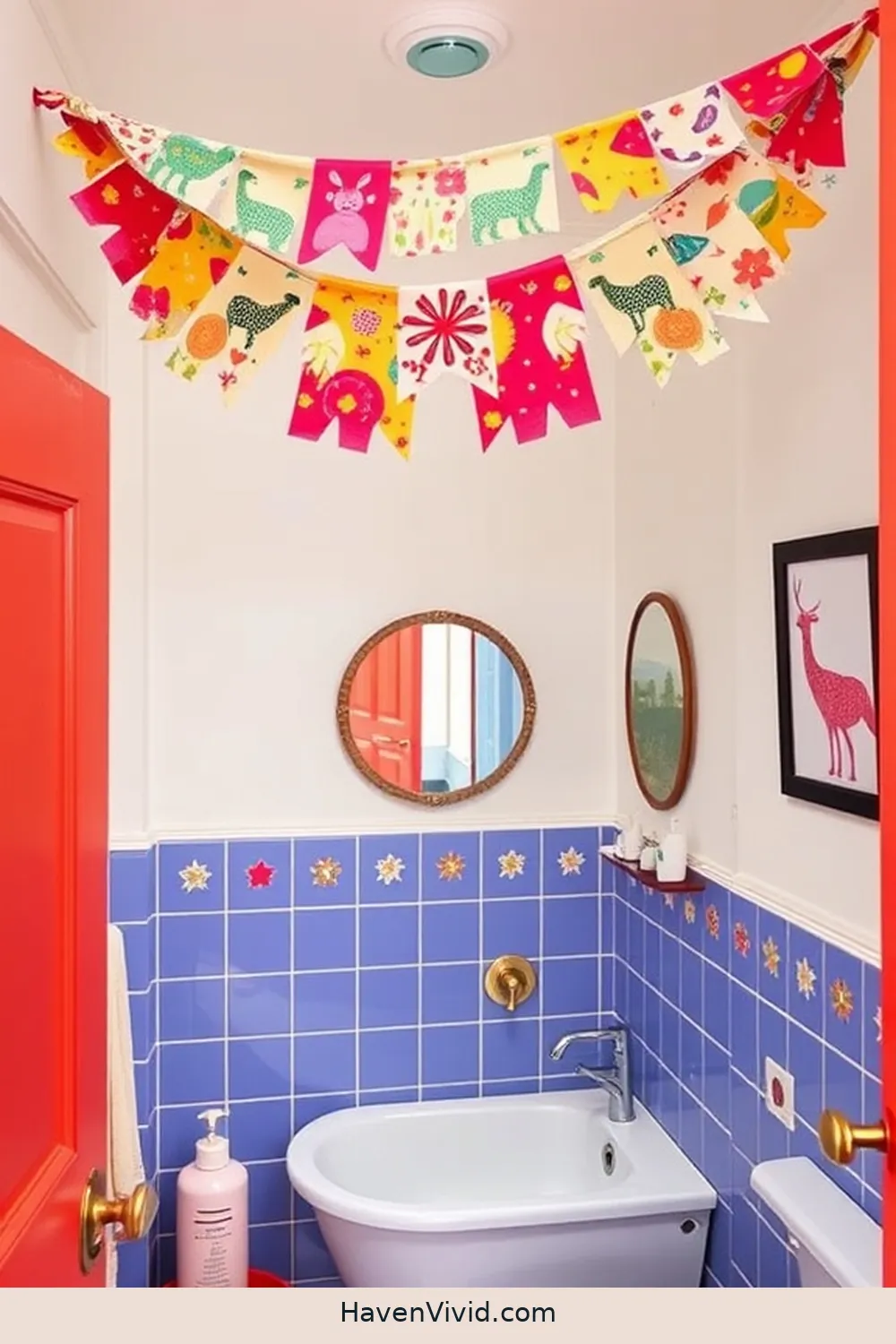 Playful Fabric Bunting for a Whimsical Touch for 11 Creative Ways for Family-Friendly Living in the Bathroom Using Upcycled Fabric