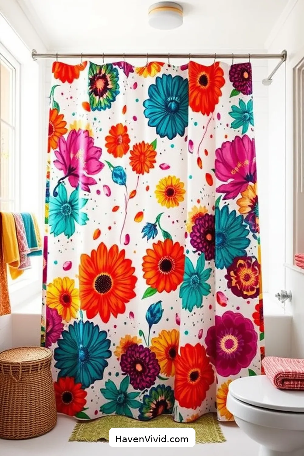 Upcycled Fabric Shower Curtain for a Splash of Color for 11 Creative Ways for Family-Friendly Living in the Bathroom Using Upcycled Fabric