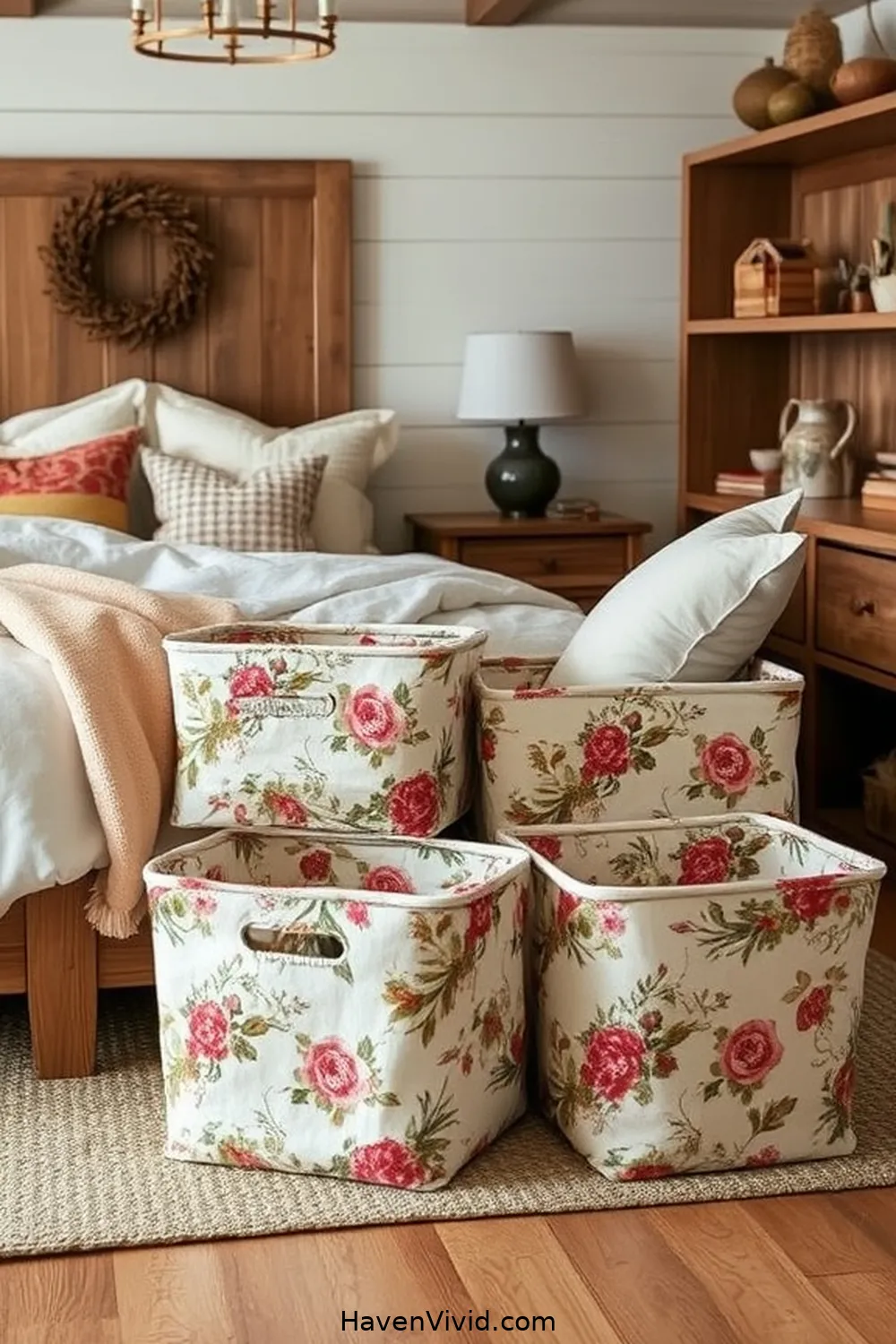 11 Ways to Achieve Farmhouse Living in Your Bedroom Using Upcycled Fabric 7 Upcycled Fabric Storage Bins for 11 Ways to Achieve Farmhouse Living in Your Bedroom Using Upcycled Fabric