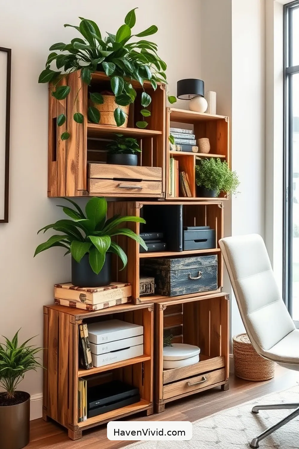 11 Ways to Achieve Glamorous Home Office Lifestyle Using Recycled Wood 7 Upcycle Wood Crates for Storage Solutions for 11 Ways to Achieve Glamorous Home Office Lifestyle Using Recycled Wood