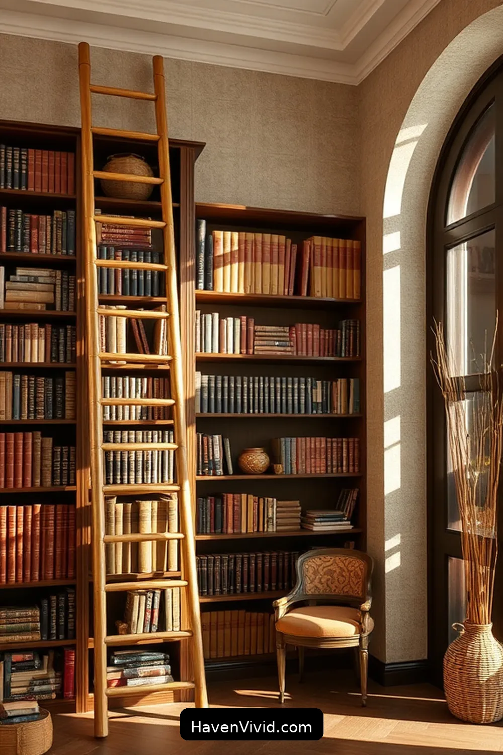 11 Ways to Create a Glamorous Library Using Bamboo Decor 9 Incorporate Bamboo Ladders for Access and Style for 11 Ways to Create a Glamorous Library Using Bamboo Decor