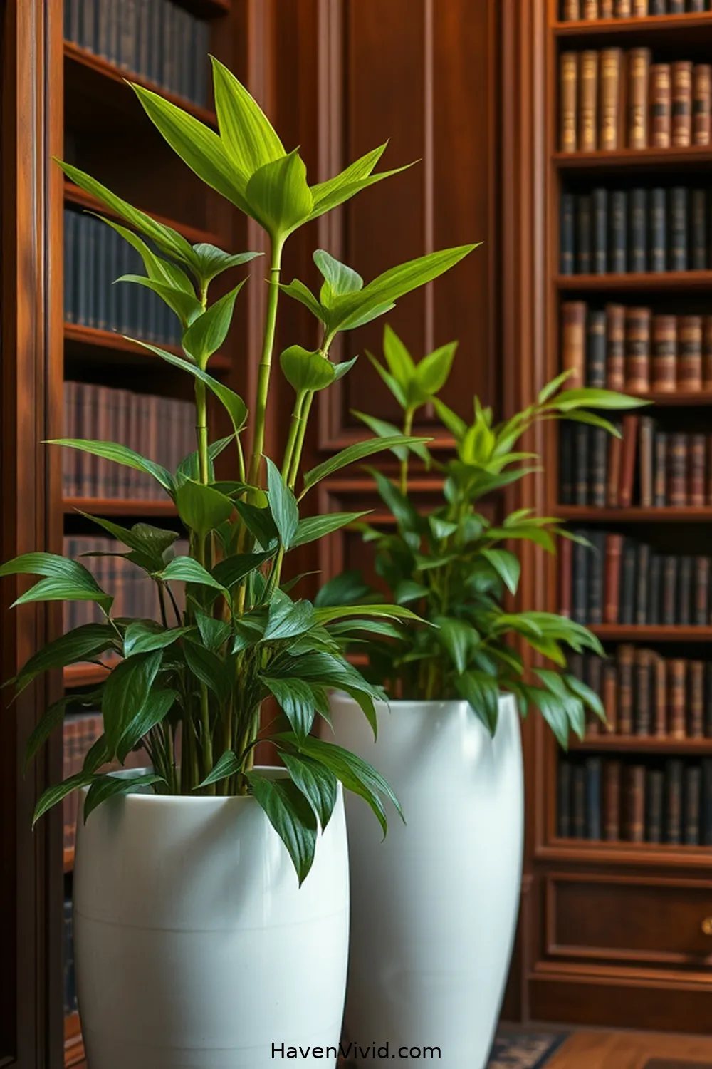 11 Ways to Create a Glamorous Library Using Bamboo Decor 8 Utilize Bamboo Planters for a Touch of Nature for 11 Ways to Create a Glamorous Library Using Bamboo Decor