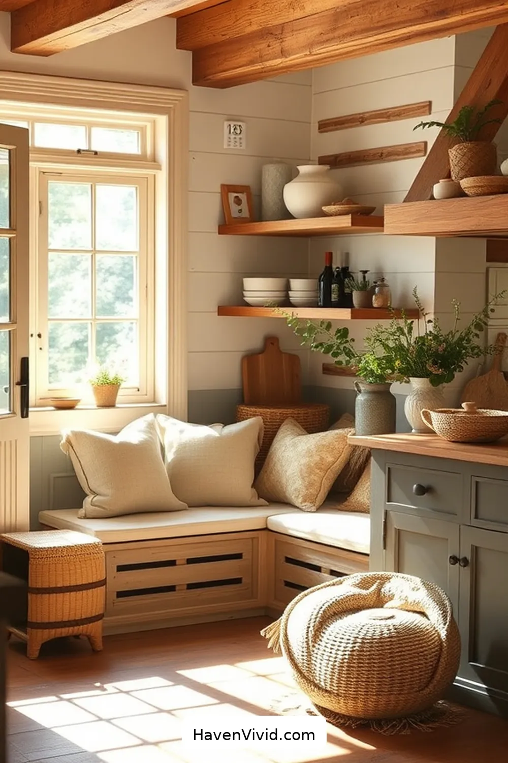 11 Ways to Use Natural Fibers in Your Farmhouse Kitchen 11 Create a Cozy Seating Area With Natural Fiber Cushions for 11 Ways to Use Natural Fibers in Your Farmhouse Kitchen