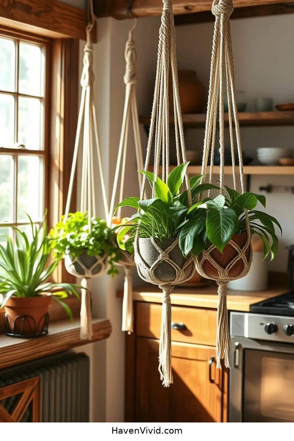 11 Ways to Use Natural Fibers in Your Farmhouse Kitchen 6 Hang MacramΓ© Plant Hangers for Greenery for 11 Ways to Use Natural Fibers in Your Farmhouse Kitchen