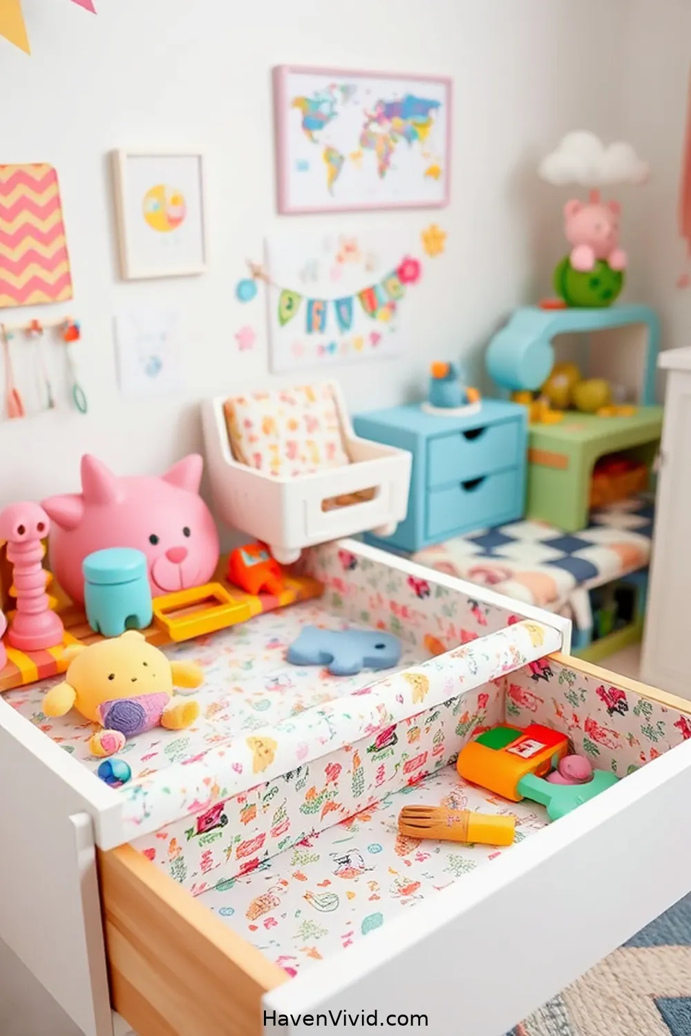 12 Creative Ways for Family-Friendly Living in Your Nursery Using Upcycled Fabric 10 Stylish Fabric Drawer Liners for 12 Creative Ways for Family-Friendly Living in Your Nursery Using Upcycled Fabric