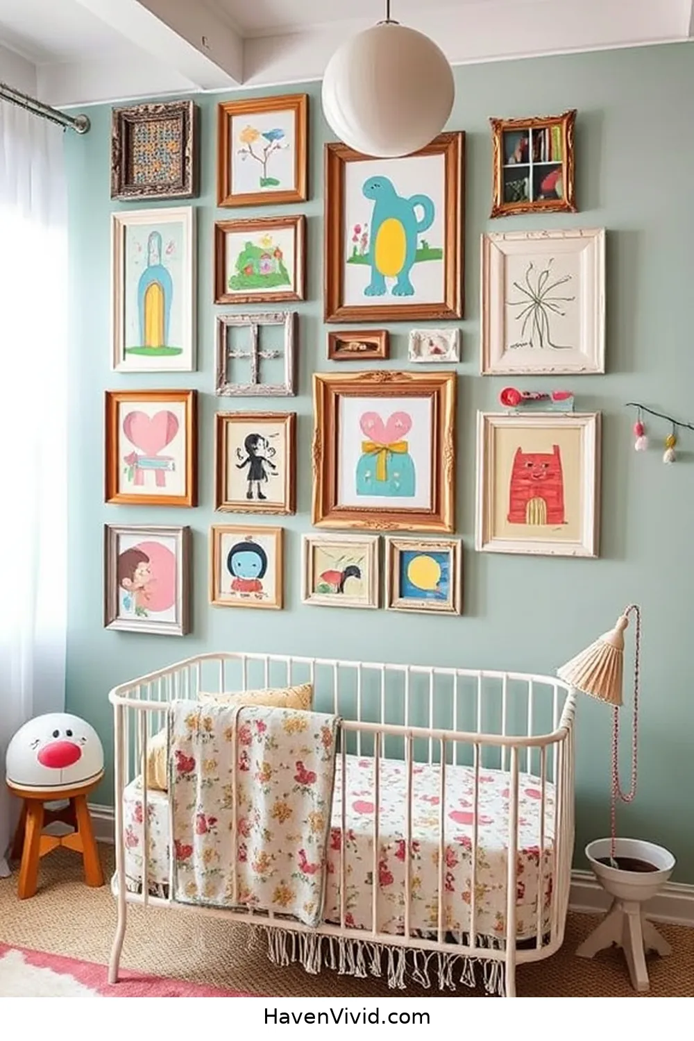 12 Creative Ways to Design Artistic Nursery Spaces Using Reclaimed Materials 5 Creative Art Display With Old Frames for 12 Creative Ways to Design Artistic Nursery Spaces Using Reclaimed Materials