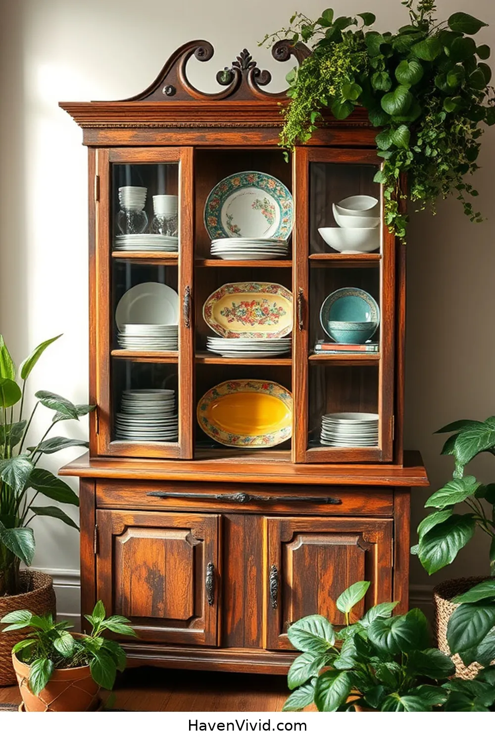12 Ways to Create Eco-Friendly Living in Your Dining Room Using Reclaimed Materials 4 Vintage China Cabinet for 12 Ways to Create Eco-Friendly Living in Your Dining Room Using Reclaimed Materials
