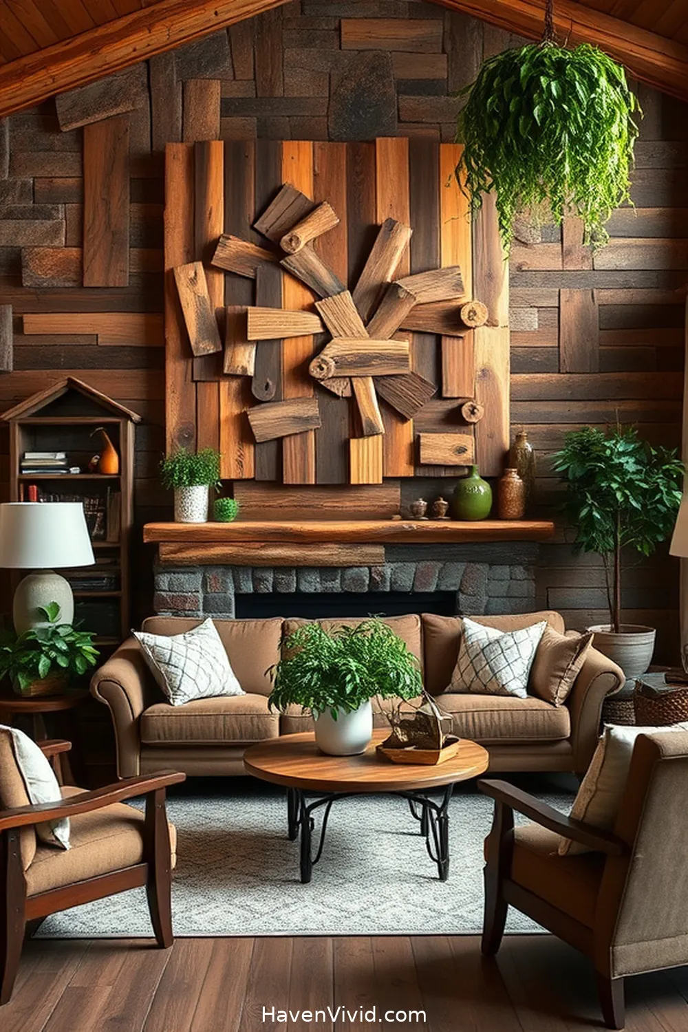 12 Ways to Create Farmhouse Charm in a Living Room Using Recycled Wood 12 DIY Wood Wall Art for 12 Ways to Create Farmhouse Charm in a Living Room Using Recycled Wood