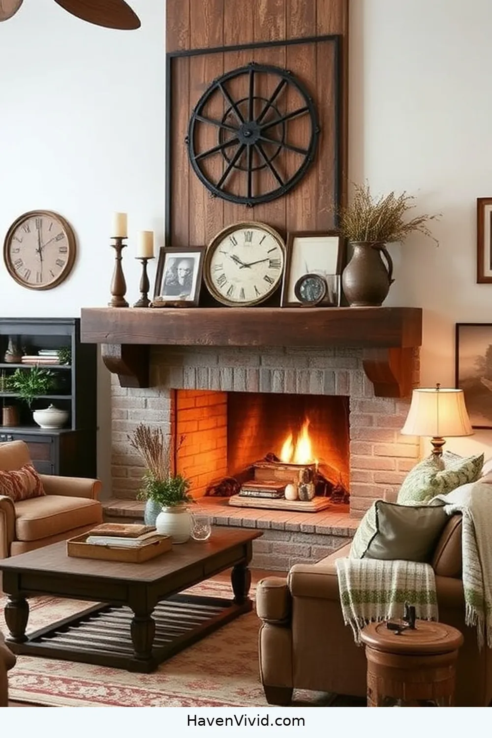 12 Ways to Create Farmhouse Charm in a Living Room Using Recycled Wood 7 Farmhouse Style Wood Mantel for 12 Ways to Create Farmhouse Charm in a Living Room Using Recycled Wood