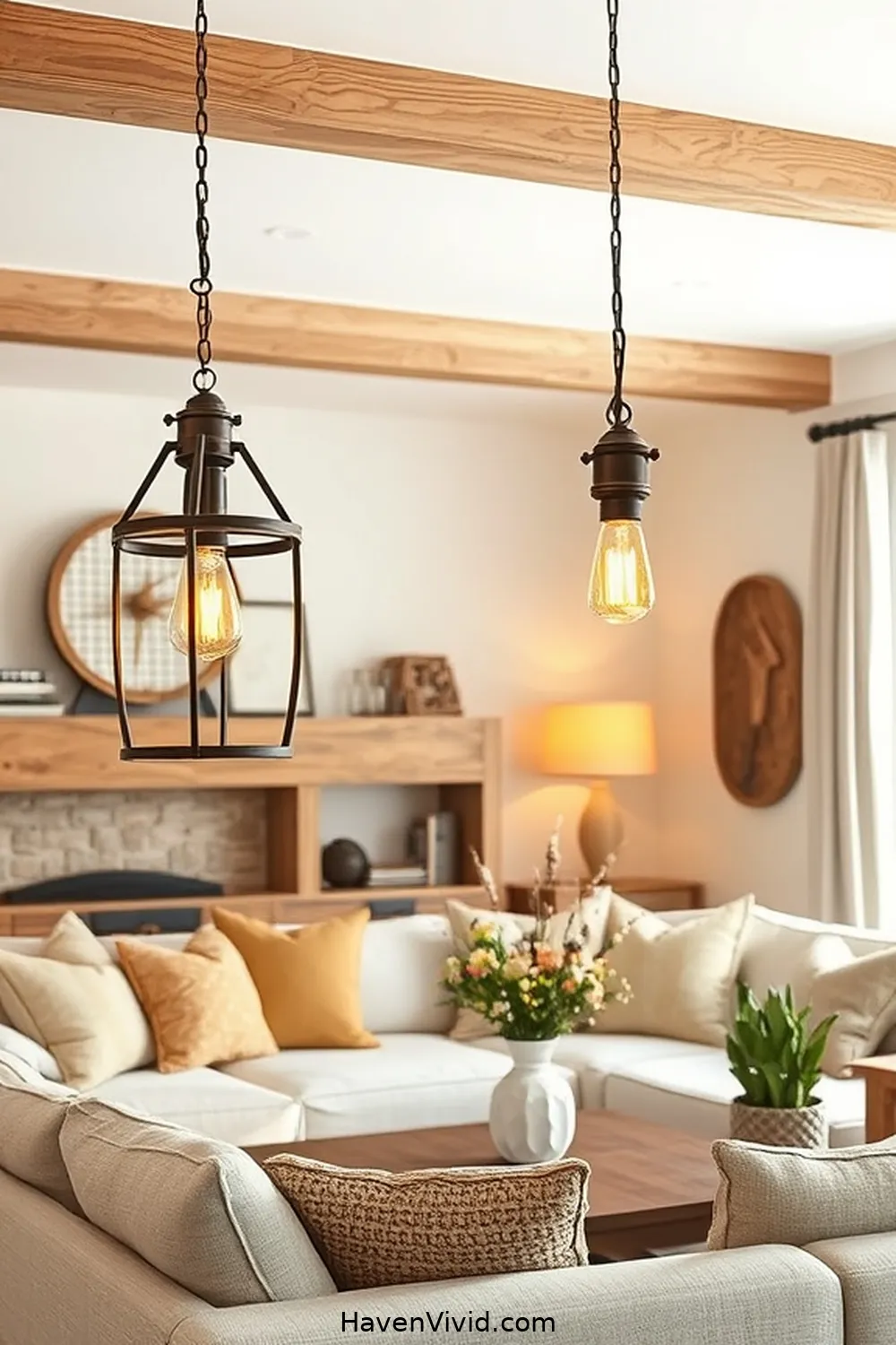 12 Ways to Create Farmhouse Charm in a Living Room Using Recycled Wood 10 Rustic Wood Lighting Fixtures for 12 Ways to Create Farmhouse Charm in a Living Room Using Recycled Wood