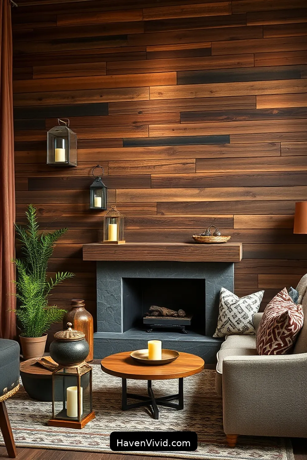 12 Ways to Create Farmhouse Charm in a Living Room Using Recycled Wood 4 Vintage Wood Accent Wall for 12 Ways to Create Farmhouse Charm in a Living Room Using Recycled Wood