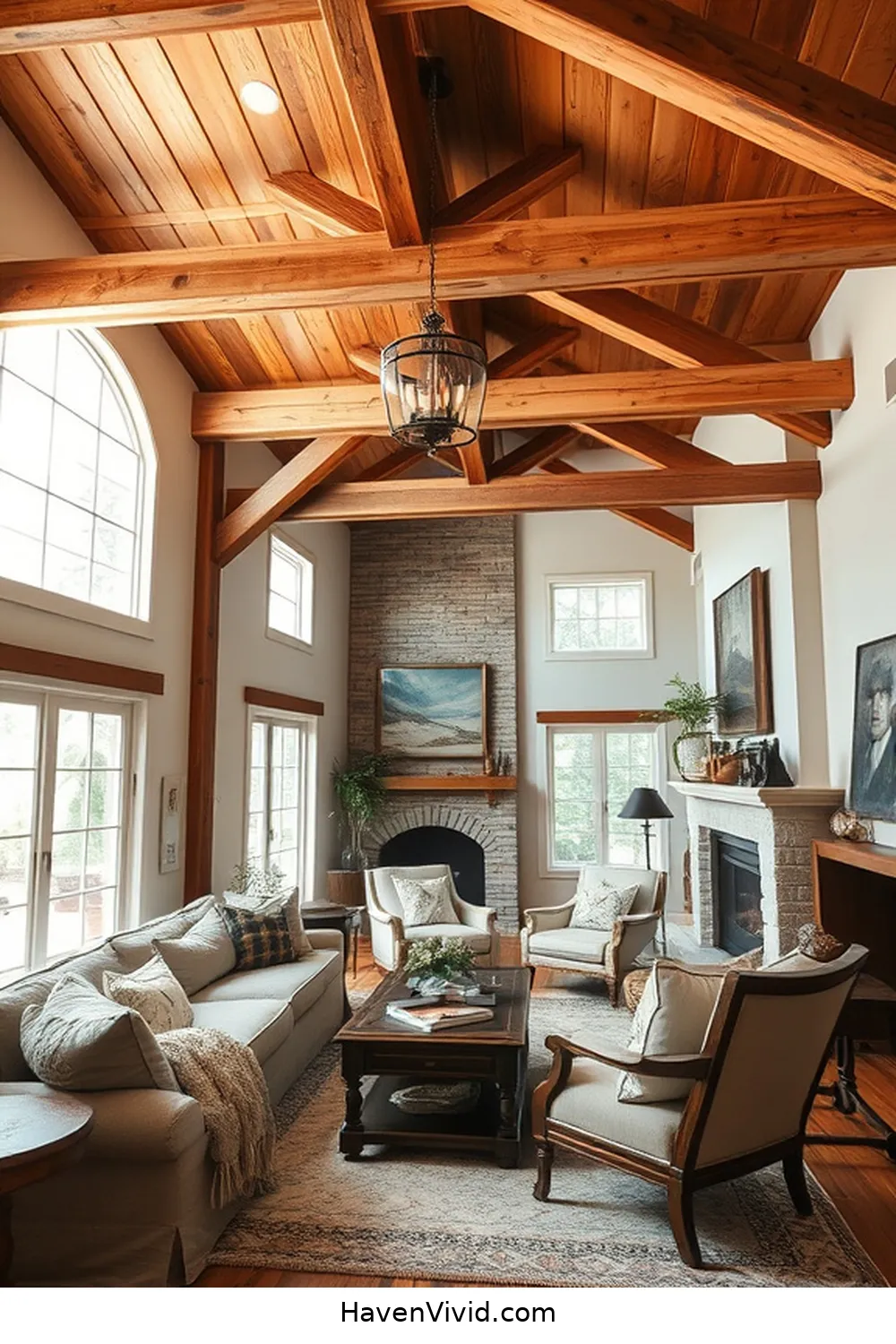 12 Ways to Create Farmhouse Charm in a Living Room Using Recycled Wood 9 Wooden Beams for Ceiling Decor for 12 Ways to Create Farmhouse Charm in a Living Room Using Recycled Wood