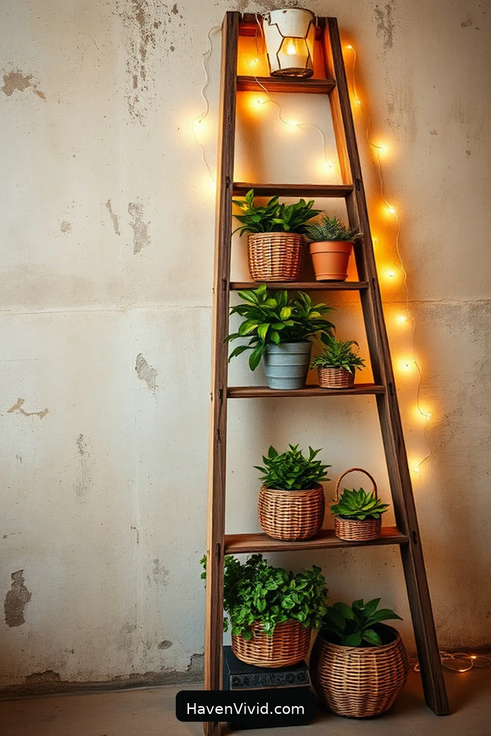 12 Ways to Create Farmhouse Charm in a Living Room Using Recycled Wood 13 Wooden Ladder as Decorative Display for 12 Ways to Create Farmhouse Charm in a Living Room Using Recycled Wood
