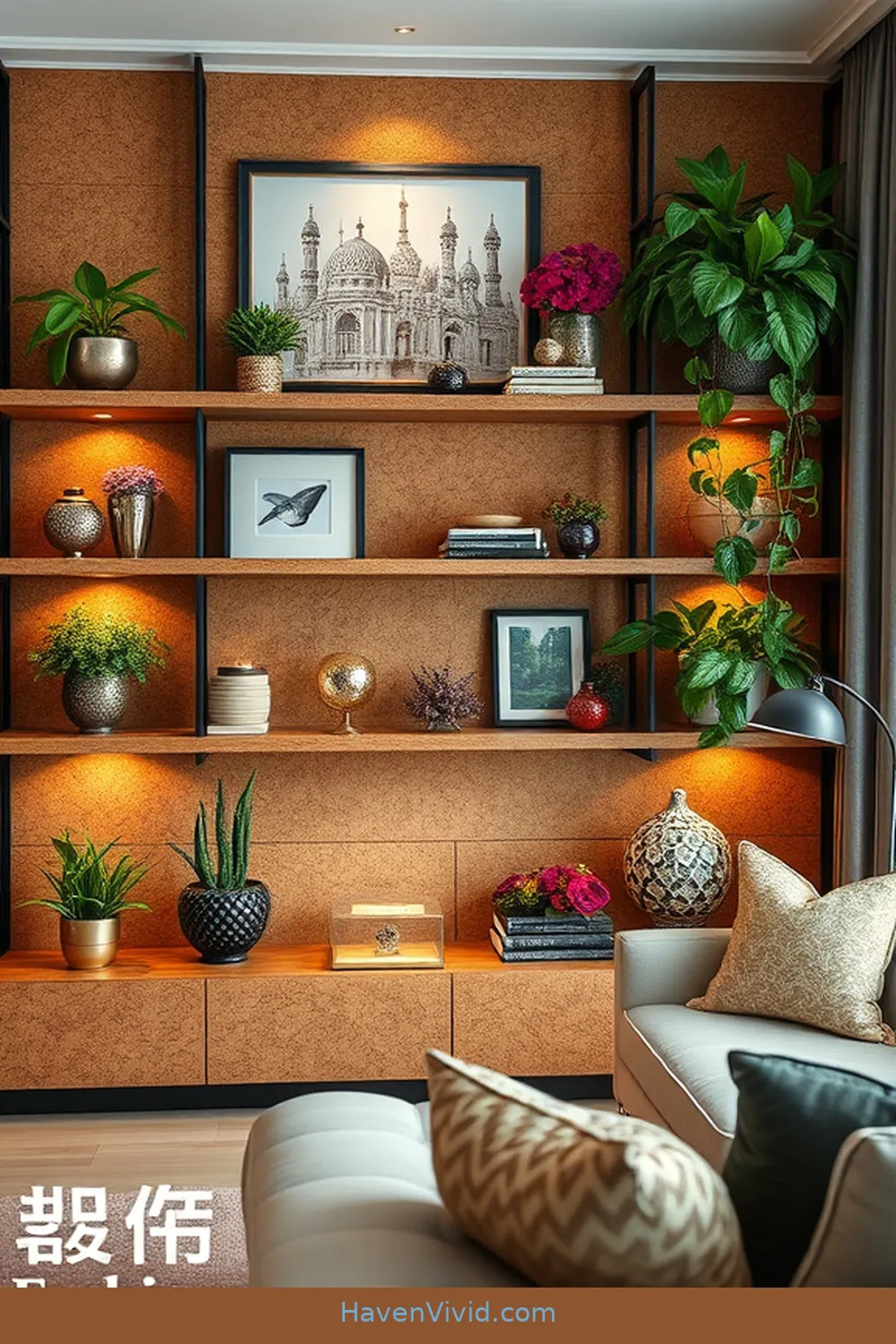 Eye-catching Cork Shelving for 12 Ways to Create a Glamorous Lifestyle in Your Living Room Using Cork Decor