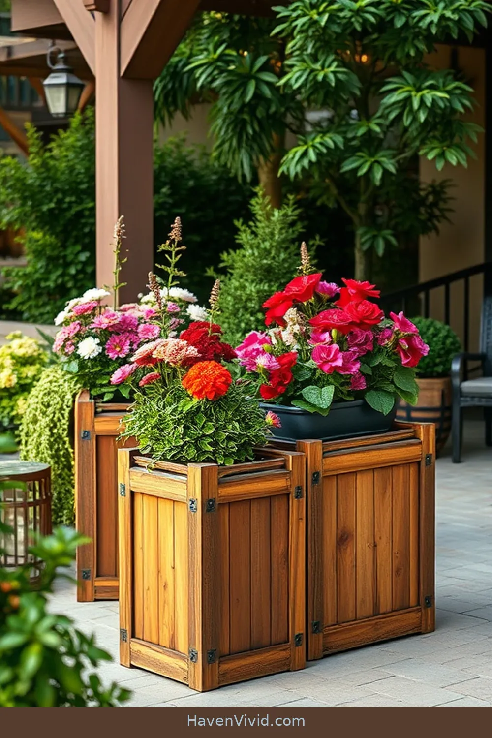 12 Ways to Create a Glamorous Outdoor Patio Using Recycled Wood 3 Rustic Wood Planters for 12 Ways to Create a Glamorous Outdoor Patio Using Recycled Wood
