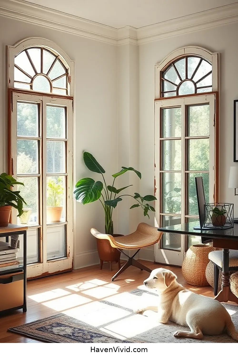12 Ways to Design a Family-Friendly Living Home Office Using Reclaimed Materials 8 Transform Old Windows Into Dividers for 12 Ways to Design a Family-Friendly Living Home Office Using Reclaimed Materials