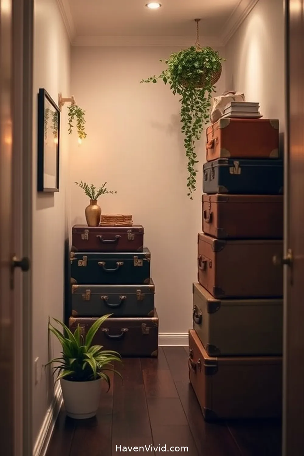 12 Ways to Embrace a Minimalist Lifestyle in the Hallway Using Reclaimed Materials 3 Vintage Suitcase Storage for 12 Ways to Embrace a Minimalist Lifestyle in the Hallway Using Reclaimed Materials