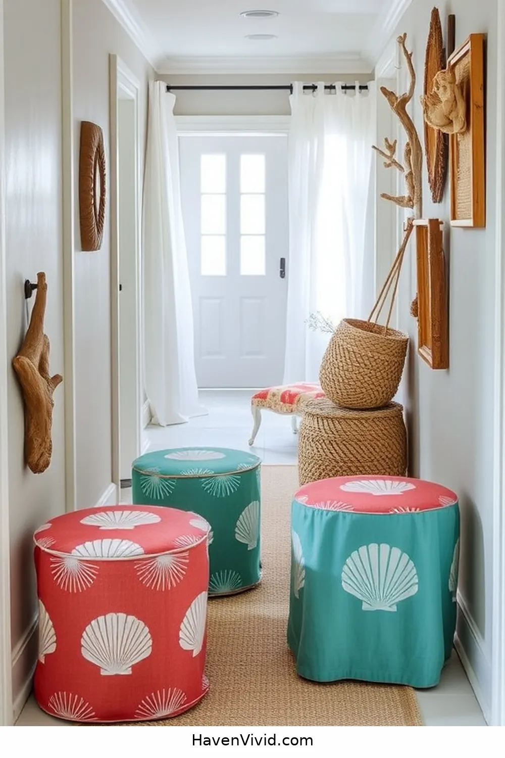 13 Creative Ways for Coastal Living in Your Hallway Using Upcycled Fabric 14 Fabric-Covered Stools or Benches for Extra Seating for 13 Creative Ways for Coastal Living in Your Hallway Using Upcycled Fabric