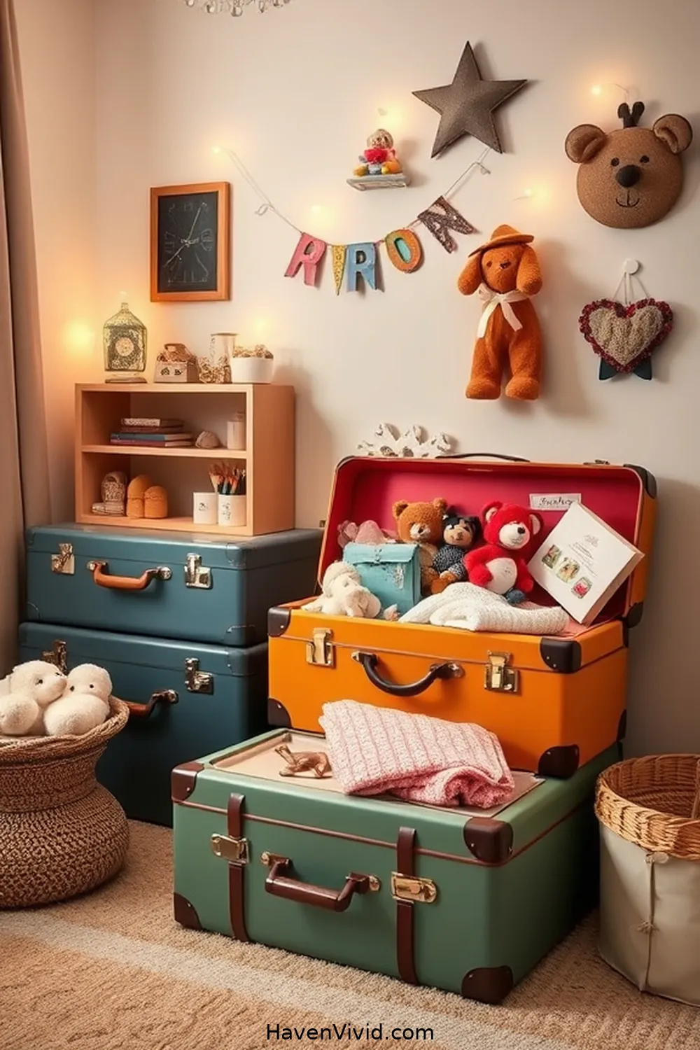 13 Creative Ways for Family-Friendly Living in Your Nursery Using Reclaimed Materials 5 Vintage Suitcases as Storage Solutions for 13 Creative Ways for Family-Friendly Living in Your Nursery Using Reclaimed Materials