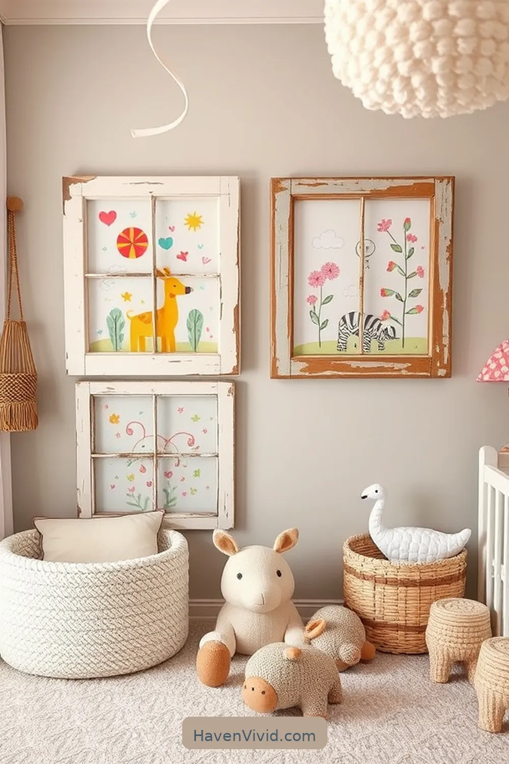 13 Creative Ways for Family-Friendly Living in Your Nursery Using Reclaimed Materials 6 Wall Art Using Salvaged Window Frames for 13 Creative Ways for Family-Friendly Living in Your Nursery Using Reclaimed Materials