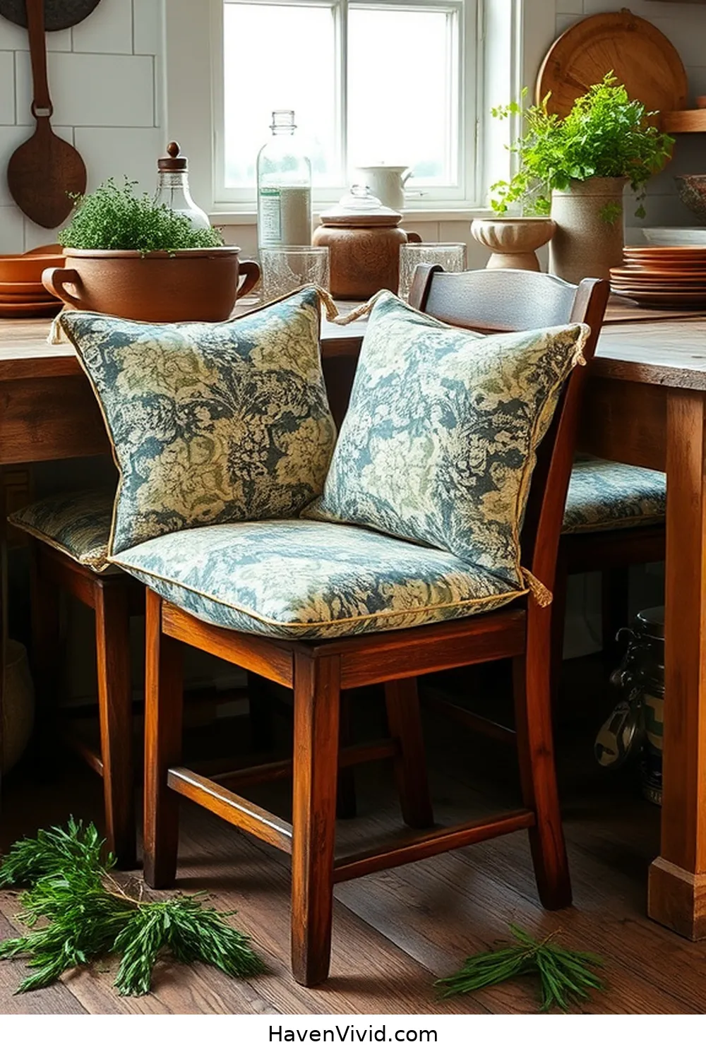 13 Creative Ways for Farmhouse Living in Your Kitchen Using Upcycled Fabric 8 Upcycled Fabric Chair Cushions for 13 Creative Ways for Farmhouse Living in Your Kitchen Using Upcycled Fabric