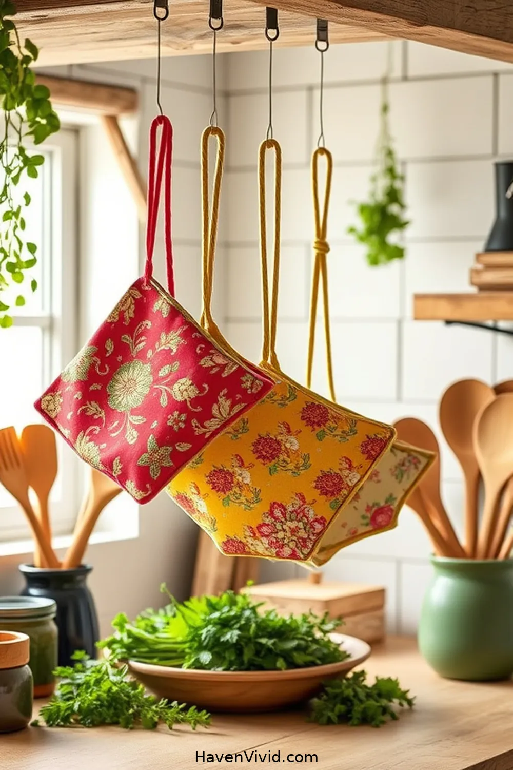 13 Creative Ways for Farmhouse Living in Your Kitchen Using Upcycled Fabric 3 Vintage Fabric Pot Holders for 13 Creative Ways for Farmhouse Living in Your Kitchen Using Upcycled Fabric