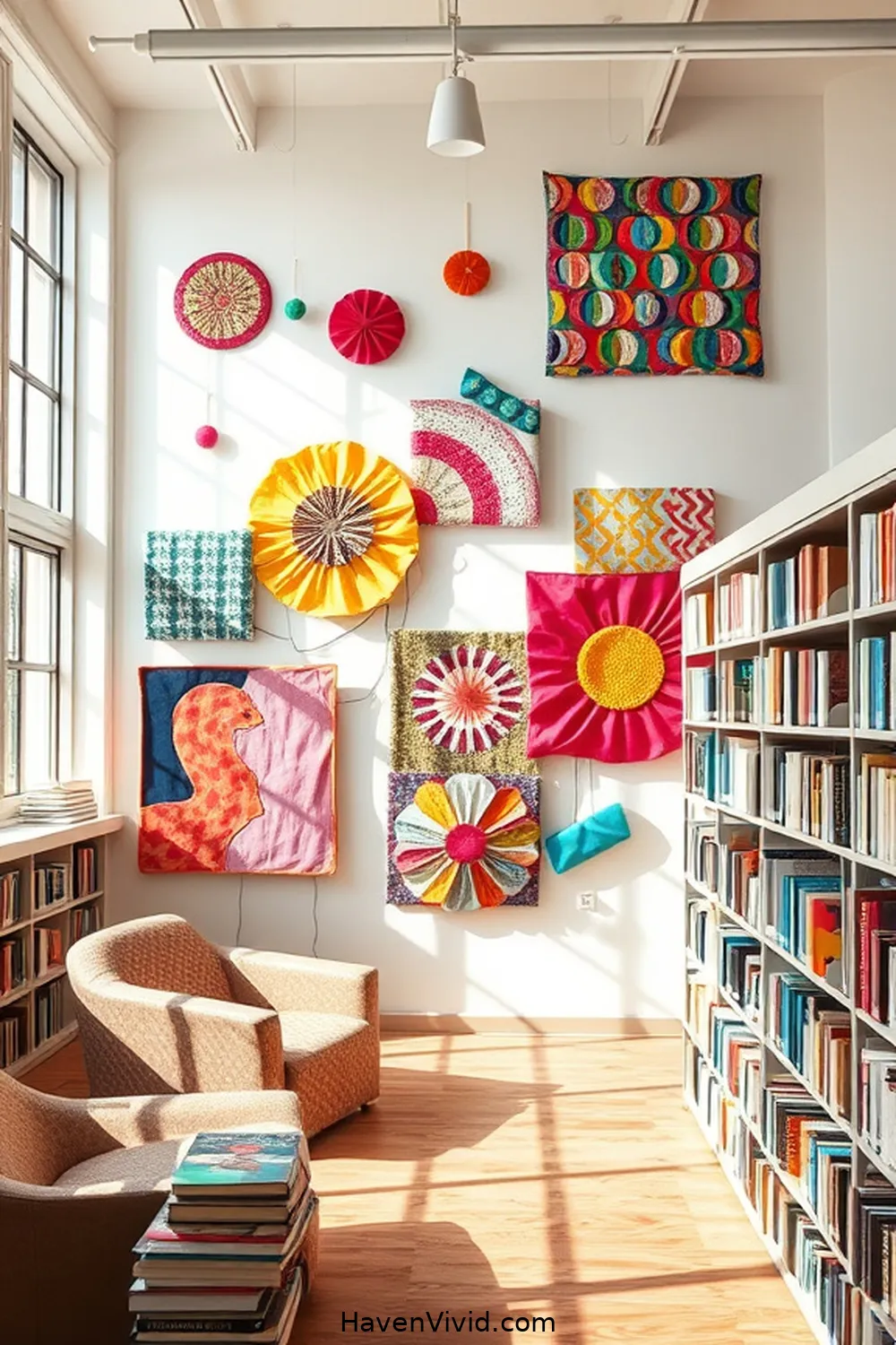 13 Creative Ways for Using Upcycled Fabric in Family-Friendly Library Spaces 2 Upcycled Fabric Wall Art Installations for 13 Creative Ways for Using Upcycled Fabric in Family-Friendly Library Spaces