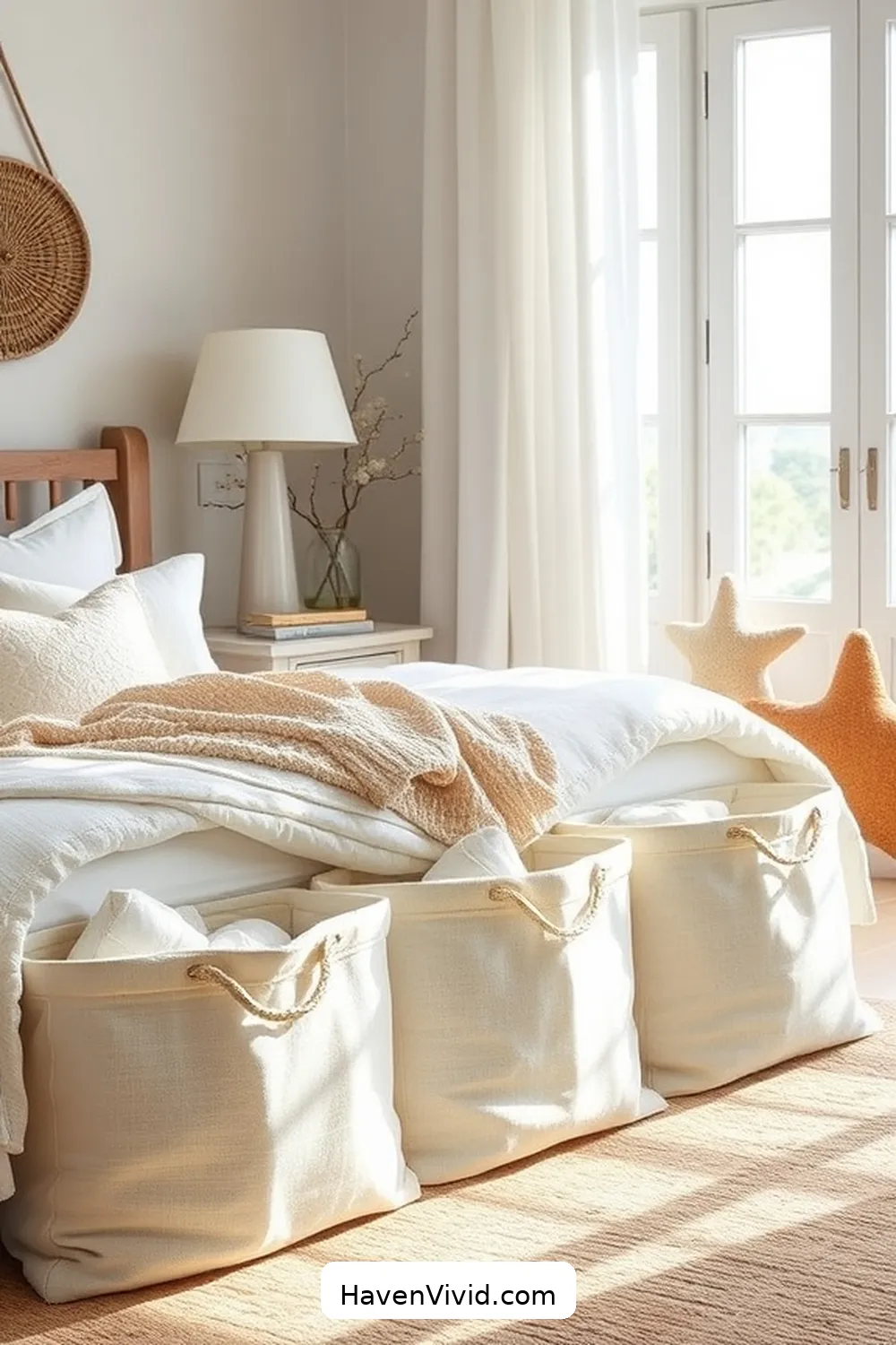 Incorporate Organic Cotton Storage Bins for Organization for 13 Ways to Achieve Coastal Living in Your Bedroom Using Organic Cotton