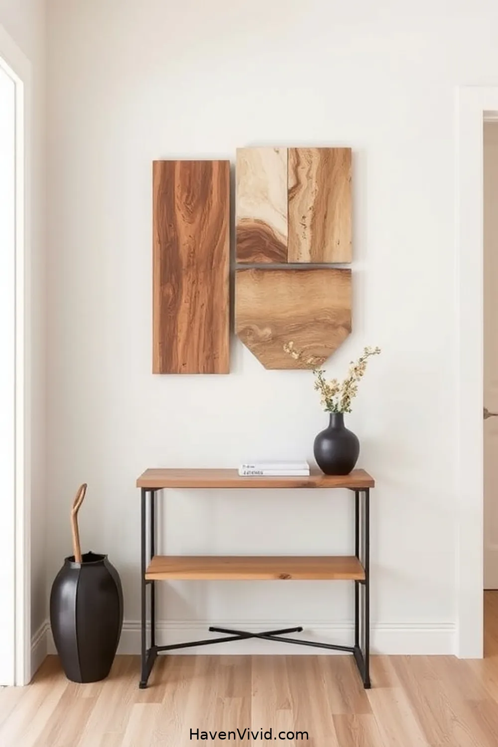 13 Ways to Achieve a Minimalist Lifestyle in Your Entryway Using Recycled Wood 11 Create a Simple Wall Art Display for 13 Ways to Achieve a Minimalist Lifestyle in Your Entryway Using Recycled Wood