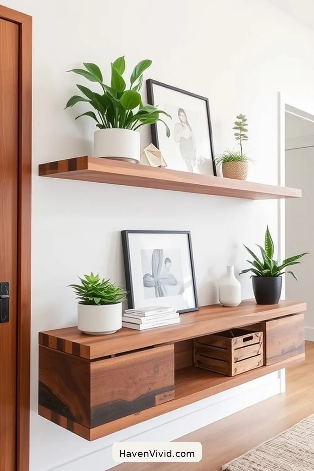 13 Ways to Achieve a Minimalist Lifestyle in Your Entryway Using Recycled Wood 3 Install a Floating Entryway Shelf for 13 Ways to Achieve a Minimalist Lifestyle in Your Entryway Using Recycled Wood