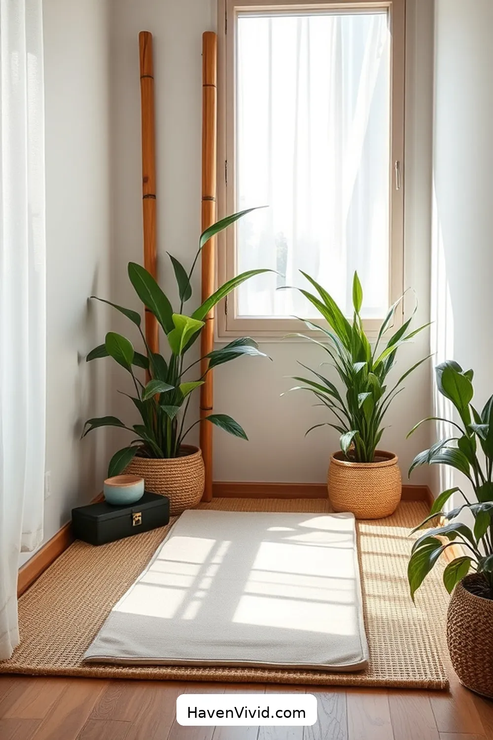 Create a Bamboo Meditation Corner for Mindfulness for 13 Ways to Embrace a Minimalist Lifestyle in Your Home Office Using Bamboo