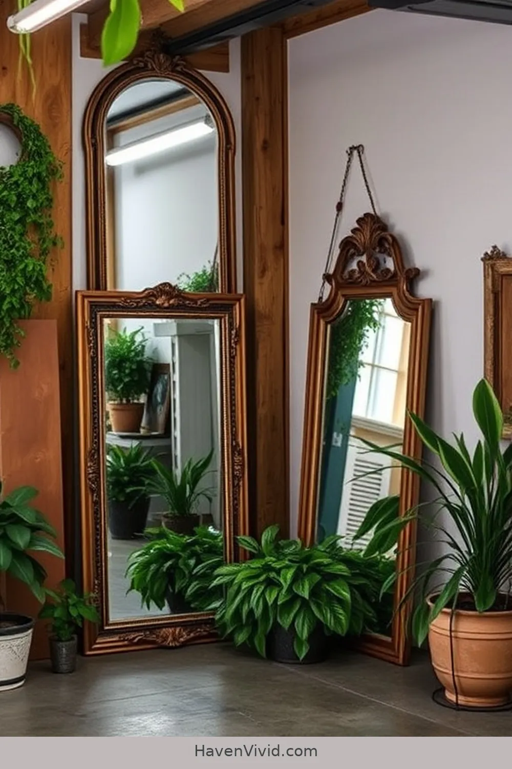 Antique Mirrors to Enhance Light and Space for 14 Chic Ways to Create a Glamorous Garage Using Reclaimed Materials