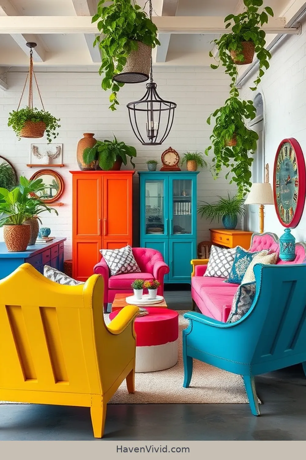 Painted Furniture for a Pop of Color for 14 Chic Ways to Create a Glamorous Garage Using Reclaimed Materials