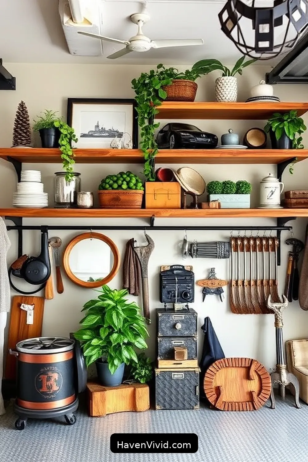 Reclaimed Wood Shelving for Style and Storage for 14 Chic Ways to Create a Glamorous Garage Using Reclaimed Materials