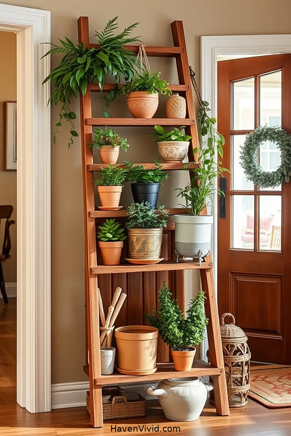 14 Creative Eco-Friendly Entryway Designs Using Recycled Wood 14 Rustic Ladder Display for 14 Creative Eco-Friendly Entryway Designs Using Recycled Wood