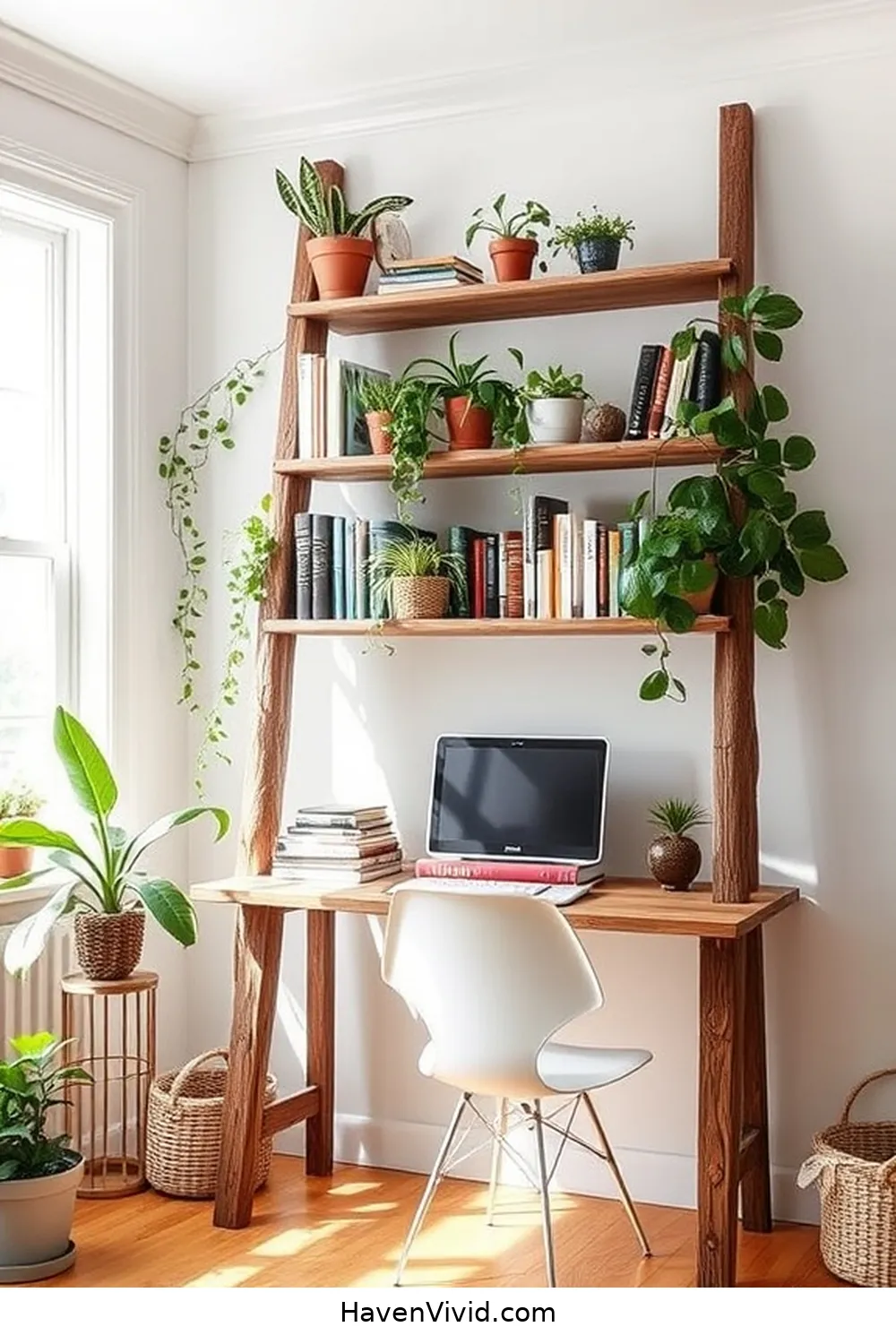 14 Creative Ways for Eco-Friendly Living in Your Home Office Using Reclaimed Materials 9 Antique Ladder Bookshelf for 14 Creative Ways for Eco-Friendly Living in Your Home Office Using Reclaimed Materials