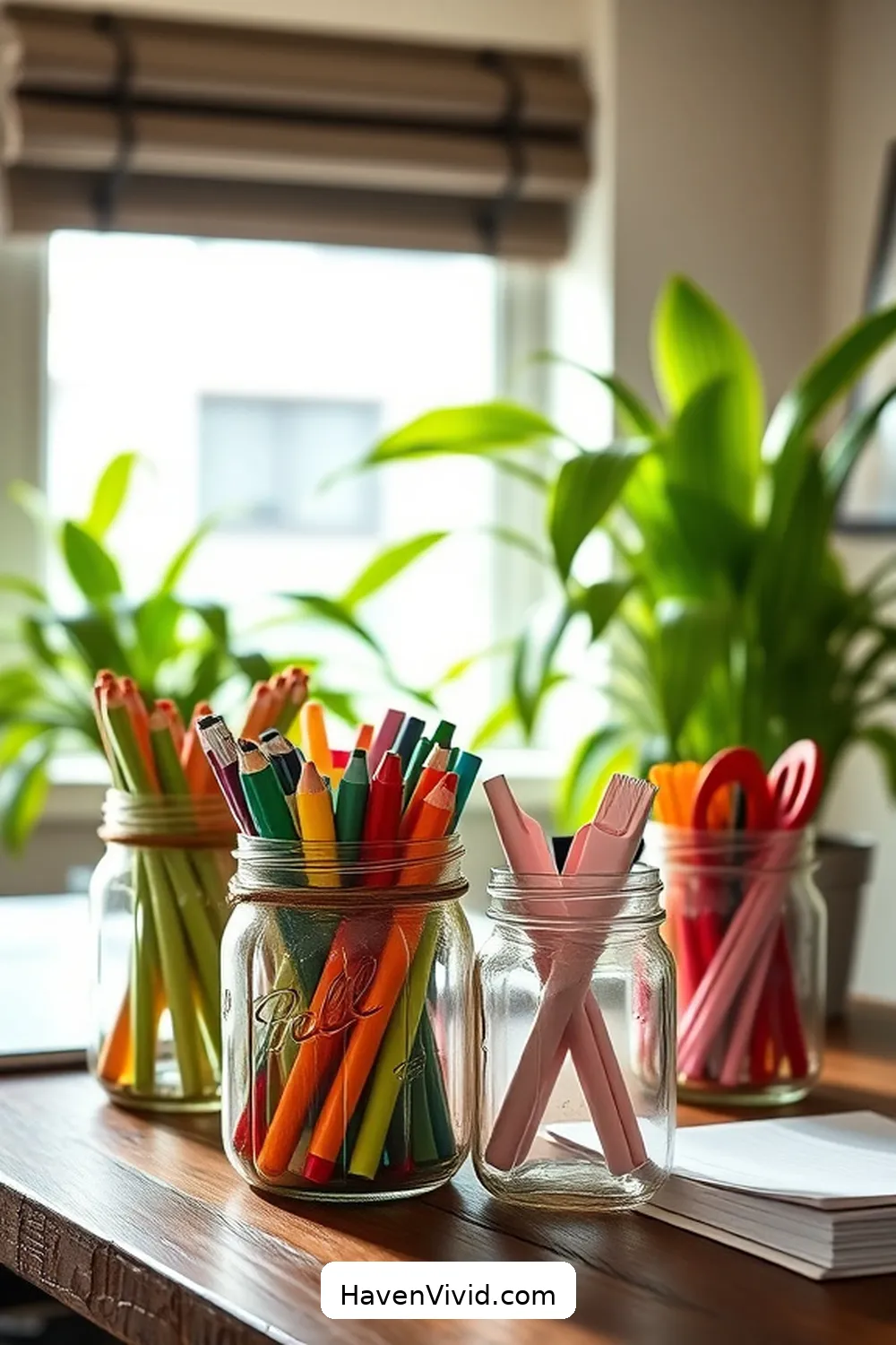 14 Creative Ways for Eco-Friendly Living in Your Home Office Using Reclaimed Materials 5 Mason Jar Organizers for 14 Creative Ways for Eco-Friendly Living in Your Home Office Using Reclaimed Materials